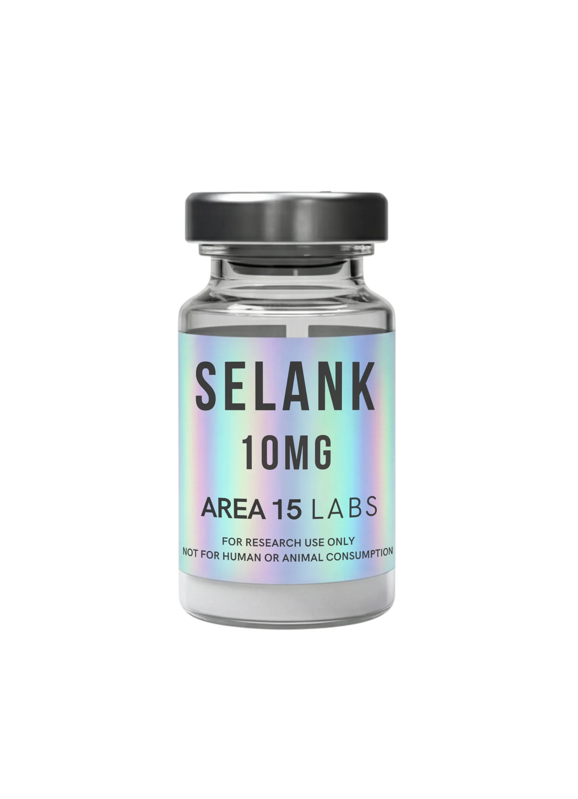 Selank 10mg vial for biochemical research, lyophilized peptide powder.