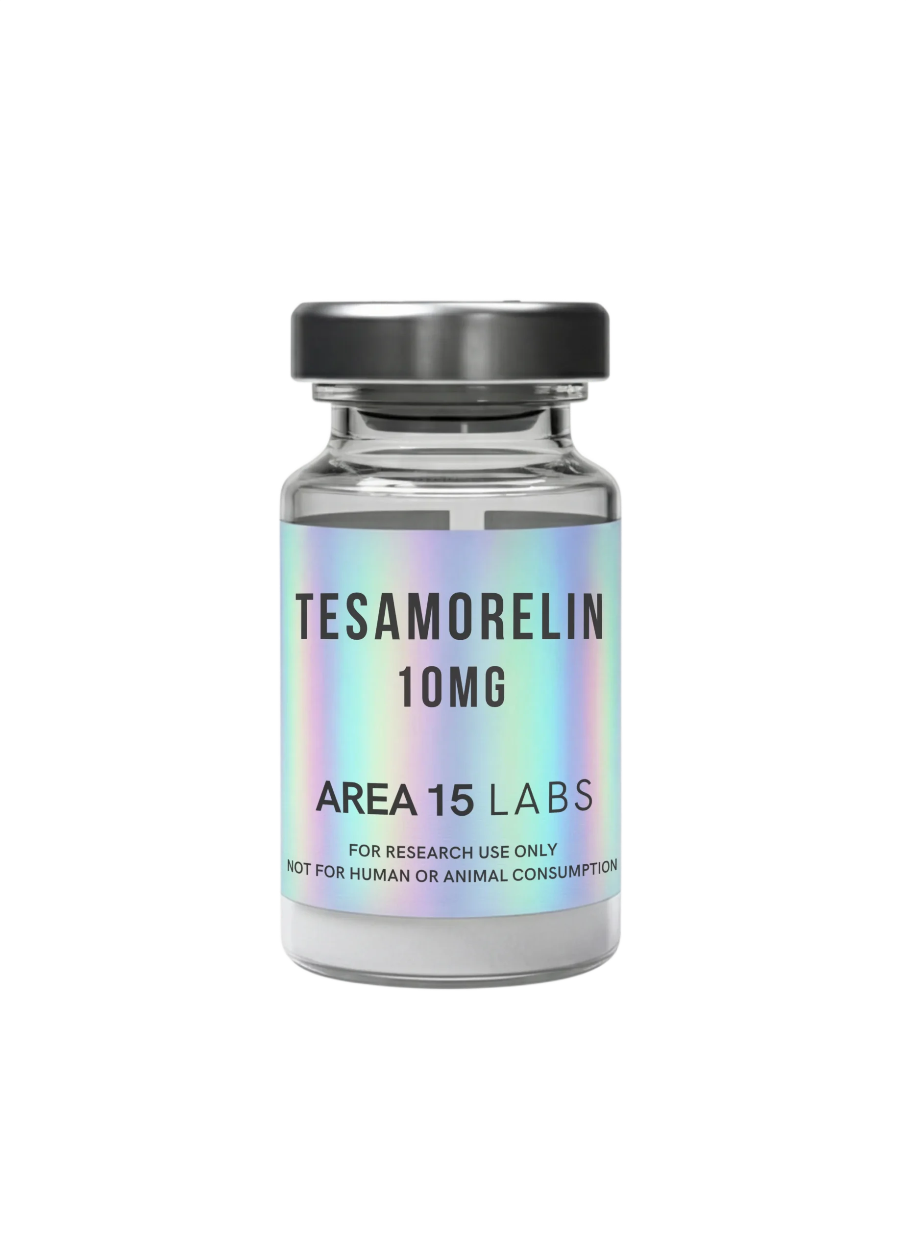 Tesamorelin 10mg lyophilized peptide vial for laboratory research and analytical evaluation of GHRH analogues.