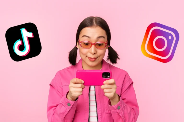 Woman Holding Phone with TikTok and Instagram Logos