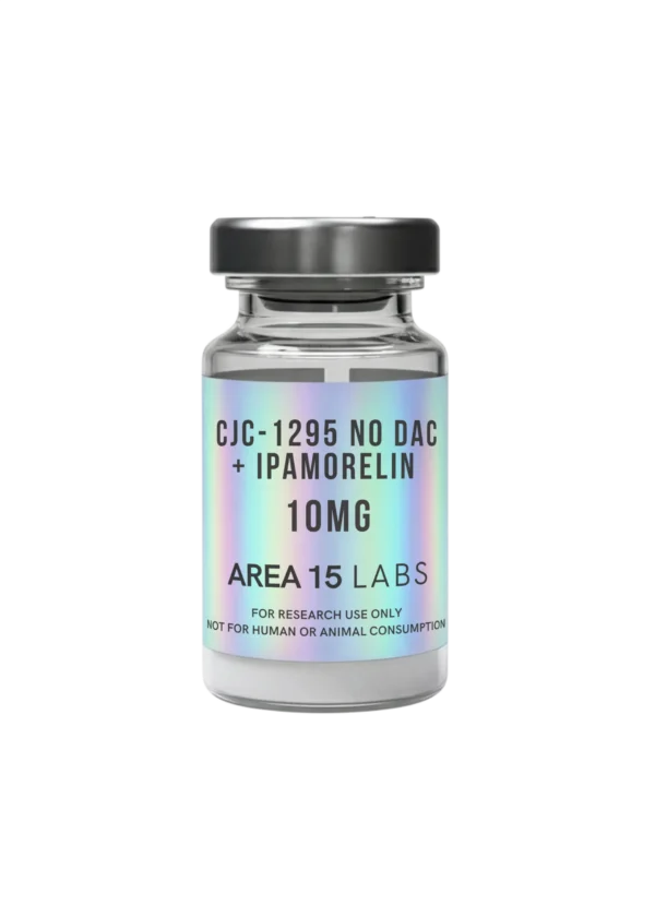 CJC-1295 (No DAC) and Ipamorelin 10mg peptide blend vial for laboratory research and analytical studies.