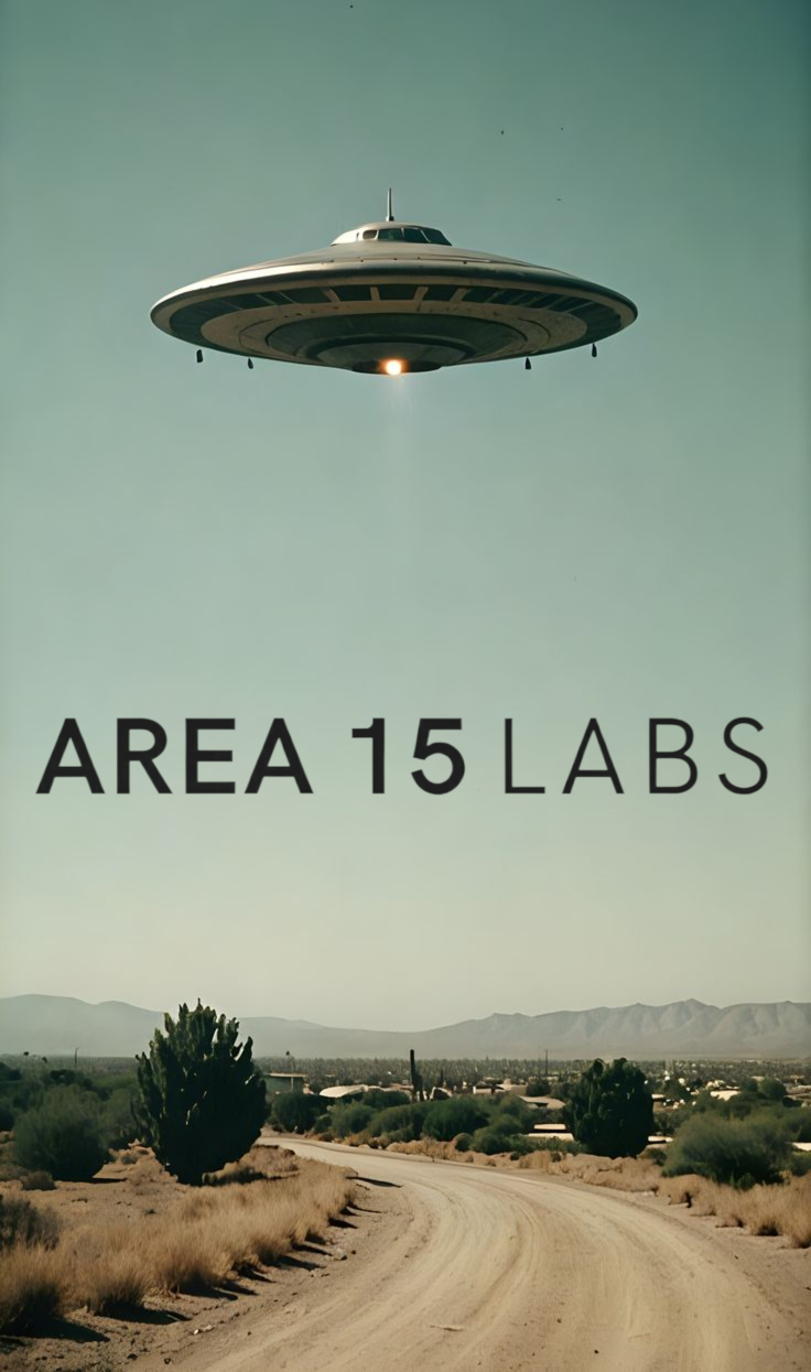Area 15 Labs UFO and Desert Landscape Logo.
