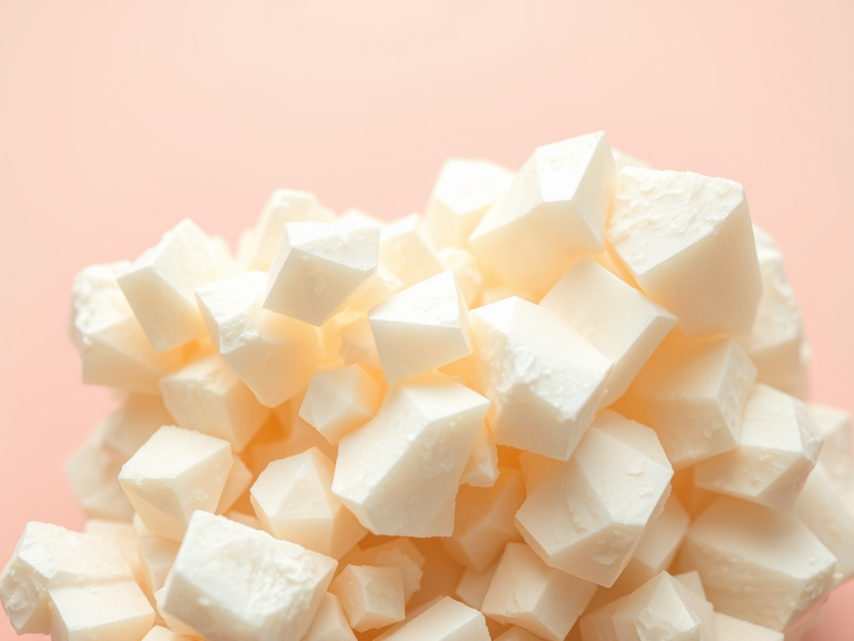 peptide crystallization solid cream pastel background modern