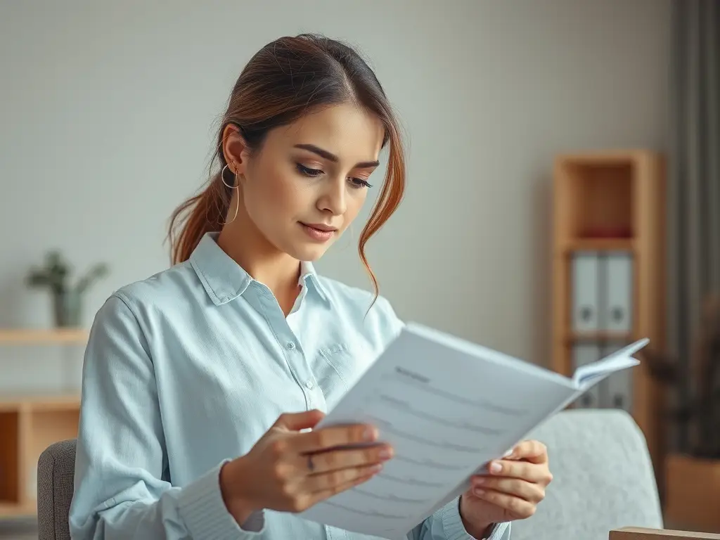 woman reading a checklist modern pale colors