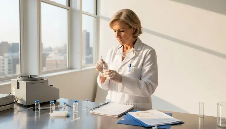 Area 15 Labs Breakthrough: Peptide Science Disrupted 6 Scientist labeling vials in peptide lab