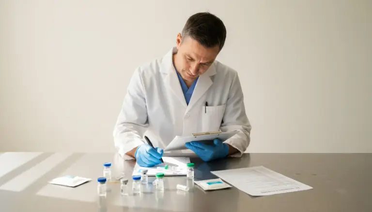Lab technician organizing research supplies
