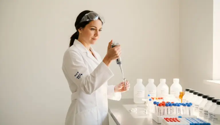 Technician preparing peptide sample in laboratory